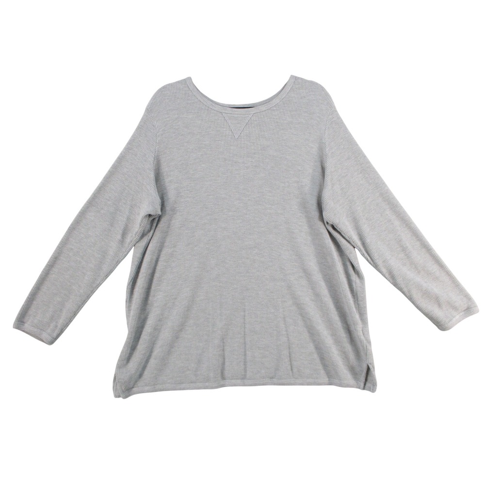 Woman Within Womens 1X 22/24 Gray Waffle Knit Thermal Long Sleeve Top Side Slit